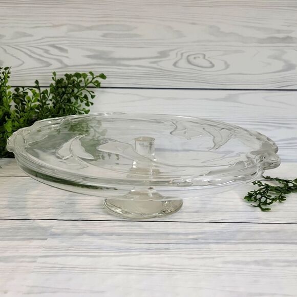 Vintage Mikasa Cake Stand Clear Glass With Frosted Calla Lillies - Picture 1 of 6